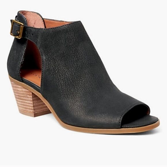 Lucky Brand Barimo Black Leather Stacked Heel Buckle Sandals Booties Size 7.5 - Picture 1 of 9